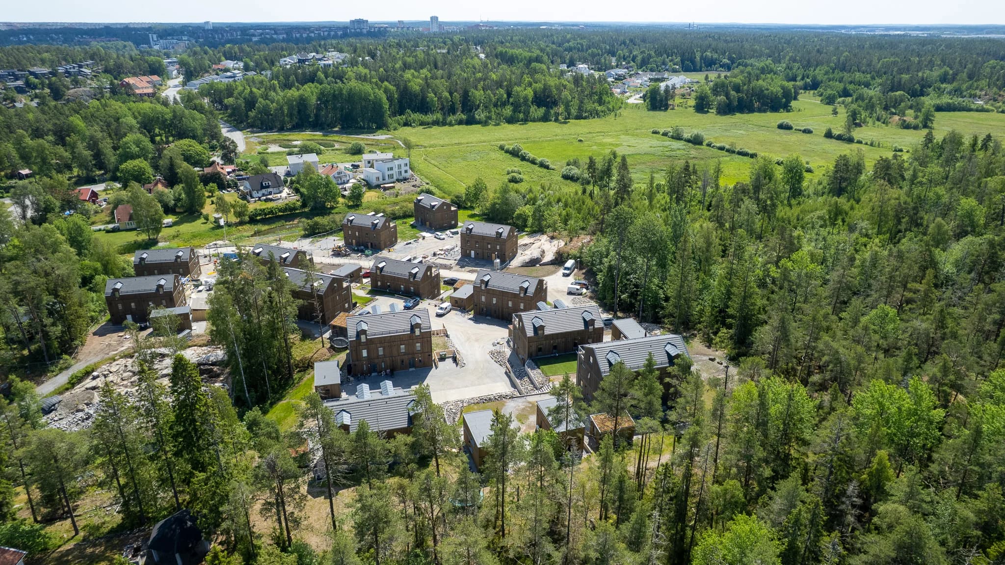Drönarbild över bostadsområde