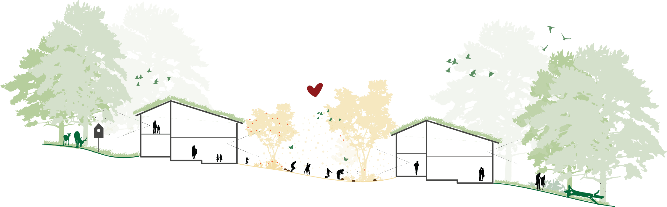 Eklunden — illustration av livet mellan husen