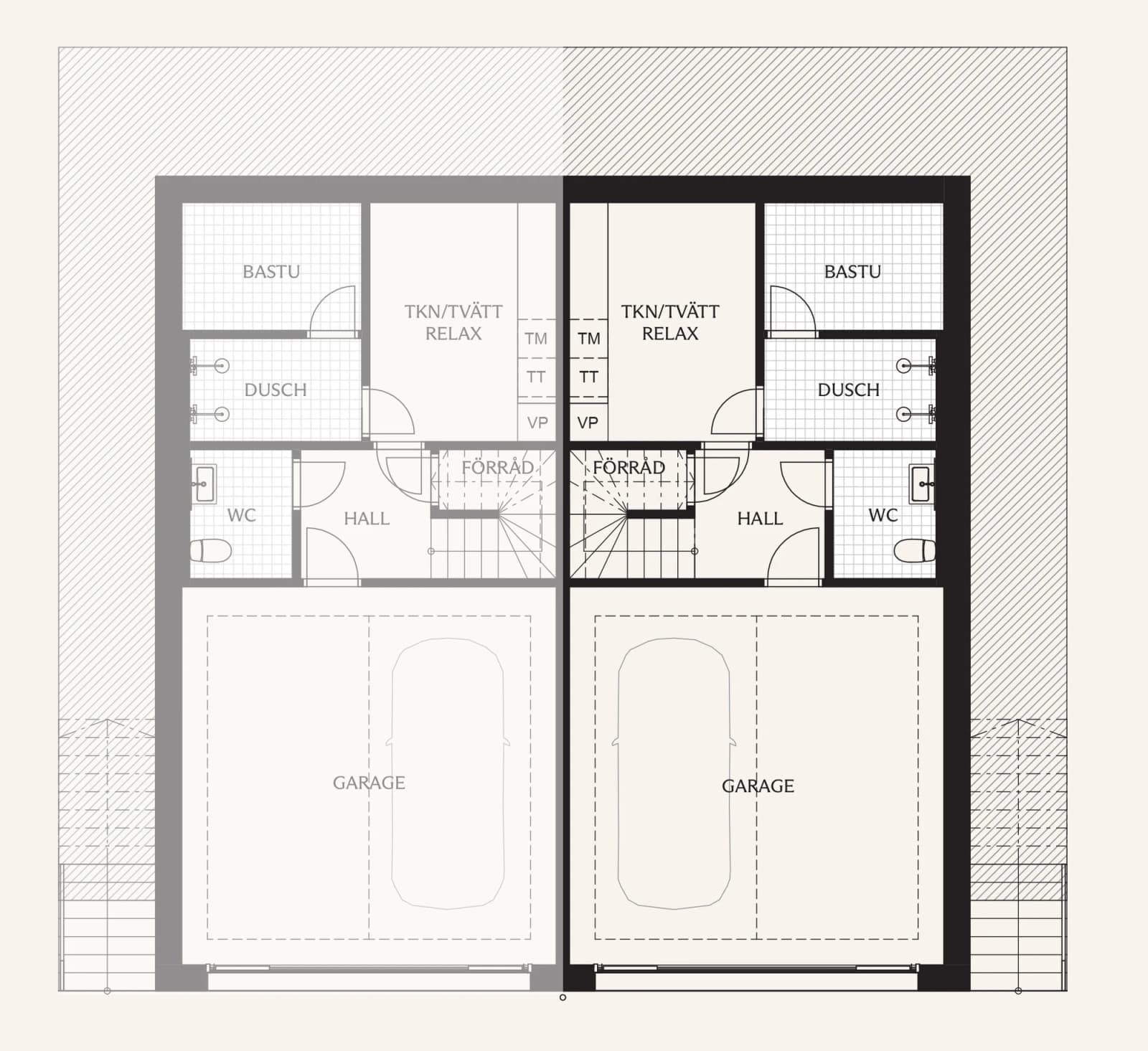 Suterrängplan parhus Näsbyviken